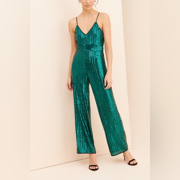 SAYLOR Pants - NWT SAYLOR Louisana Sequin Jumpsuit in Dark Green
